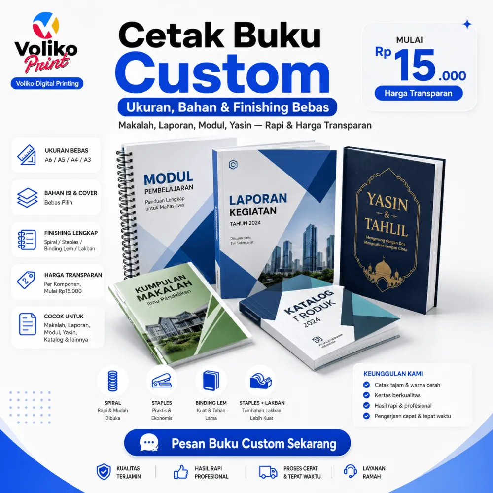 Buku Custom — Cetak + Jilid (Bebas Ukuran/Bahan/Finishing)