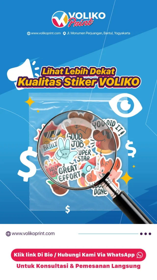 Penasaran gimana kualitas cetak stiker di Voliko? Nih kita kasih lihat dari dekat biar kamu bisa nilai sendiri.Dicetak dengan teknologi canggih bikin stiker di sini detailnya rapi, warnanya menyala, dan dijamin awet. Cocok untuk kamu yang butuh stiker buat branding usaha atau keperluan promosi lainnya.Karena promosimu harus berjalan sempurna, percayakan seluruh kebutuhan cetaknya di Voliko untuk dapatkan hasil dengan kualitas terbaik ✨Voliko Imogiri & Voliko Sewon
0813-3376-8055 | 0851-8682-3455
www.volikoprint.comHubungi kami sekarang!#sablondtf #sablon #banner #cetakbannerkilat #cetaksticker #sticker #digitalprinting #digitalprintingjogja #digitalprintingmurah #akrilik #kaossatuan #kaosdtf #kalender #cetakkalender #24jam #fyp #fypage #voliko