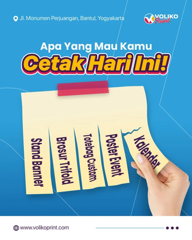 Take what you need, and let us handle the print✨Percayakan seluruh kebutuhan cetakmu di Voliko, karena hanya disini kamu bisa dapatkan layanan hingga cetakan kualitas yang terbaik.Voliko Imogiri & Voliko Sewon
0813-3376-8055 | 0851-8682-3455
www.volikoprint.comHubungi kami sekarang!#sablondtf #sablon #banner #cetakbannerkilat #cetaksticker #sticker #digitalprinting #digitalprintingjogja #digitalprintingmurah #akrilik #kaossatuan #kaosdtf #kalender #cetakkalender #24jam #fyp #fypage #voliko